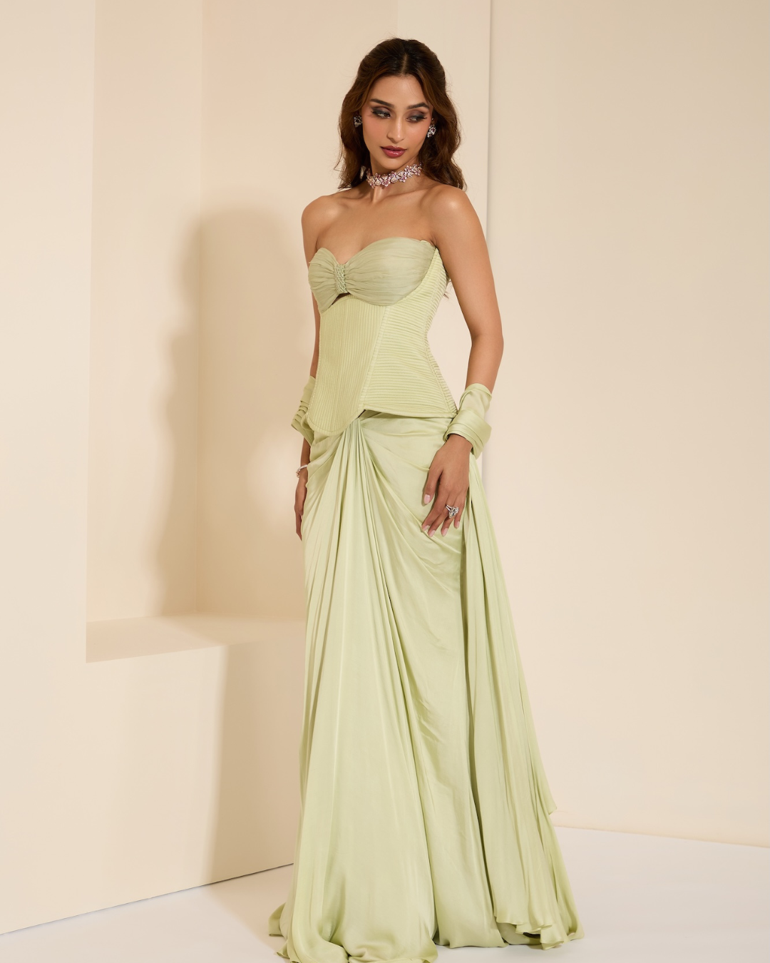 K&A by Karishma and Ashita - Mint Muse Corset and Drape
