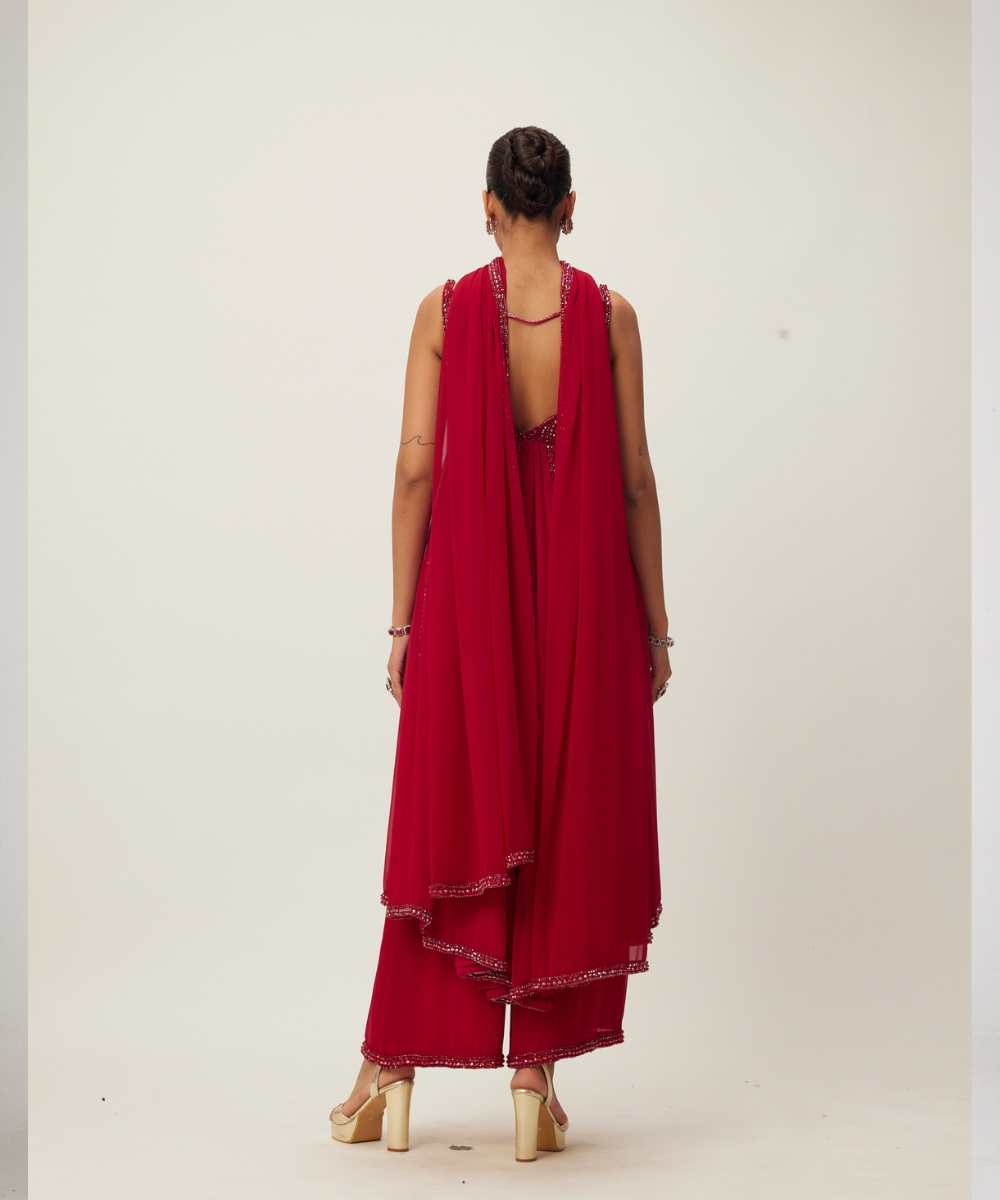 Ruby Red crystal embellished Kurta Set -  Collection name Maya by Vvani Vats