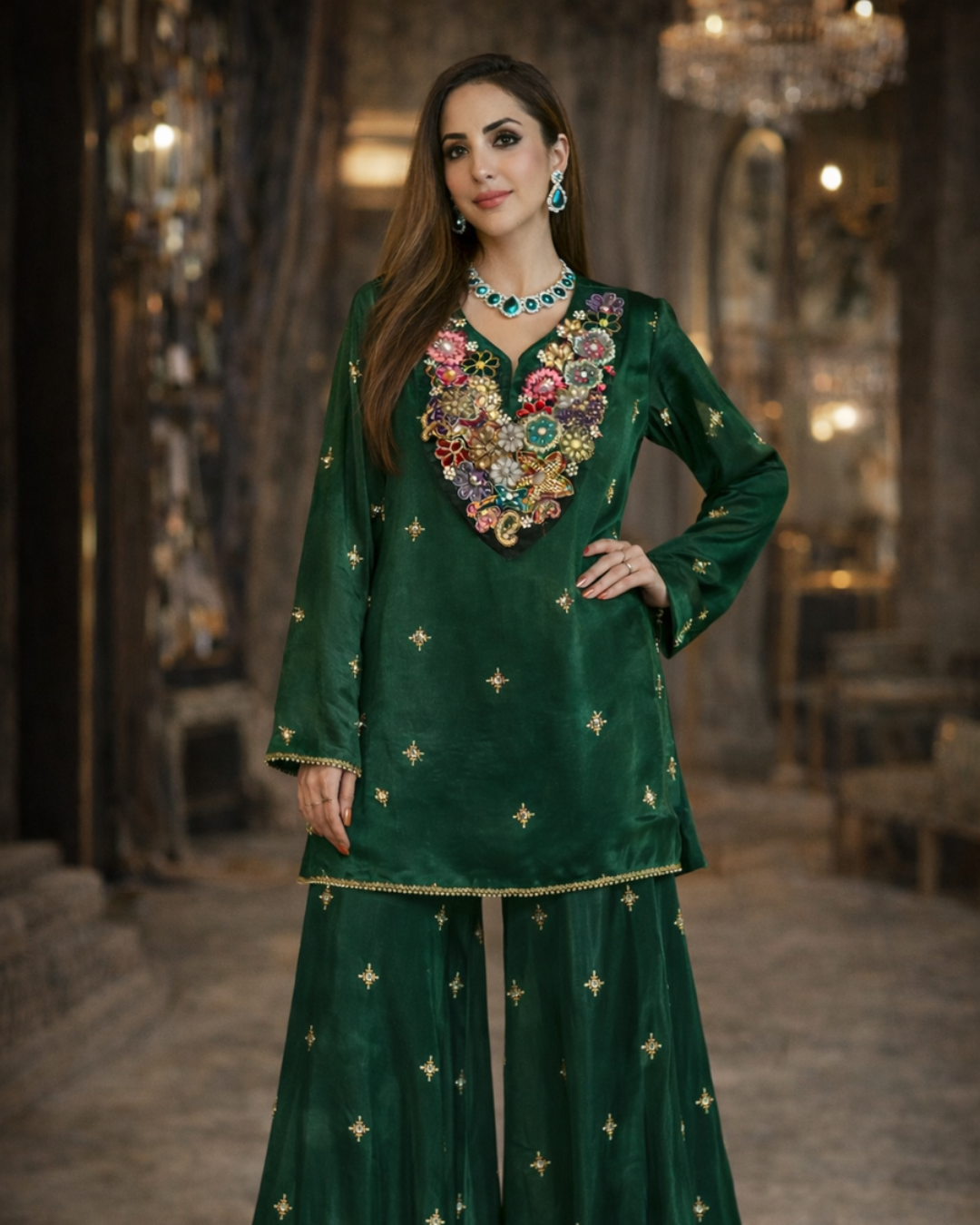 Banjara Trail - Gulzaar Emerald Embellished Kurta Set