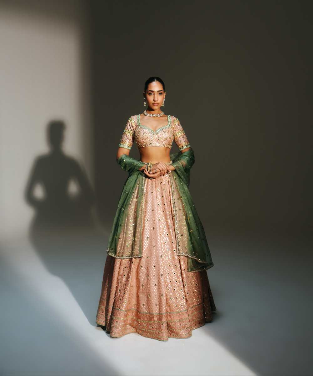 FARAH - HAND EMBROIDERED BLUSH PINK LEHENGA - Mehfil by Mahima Mahajan