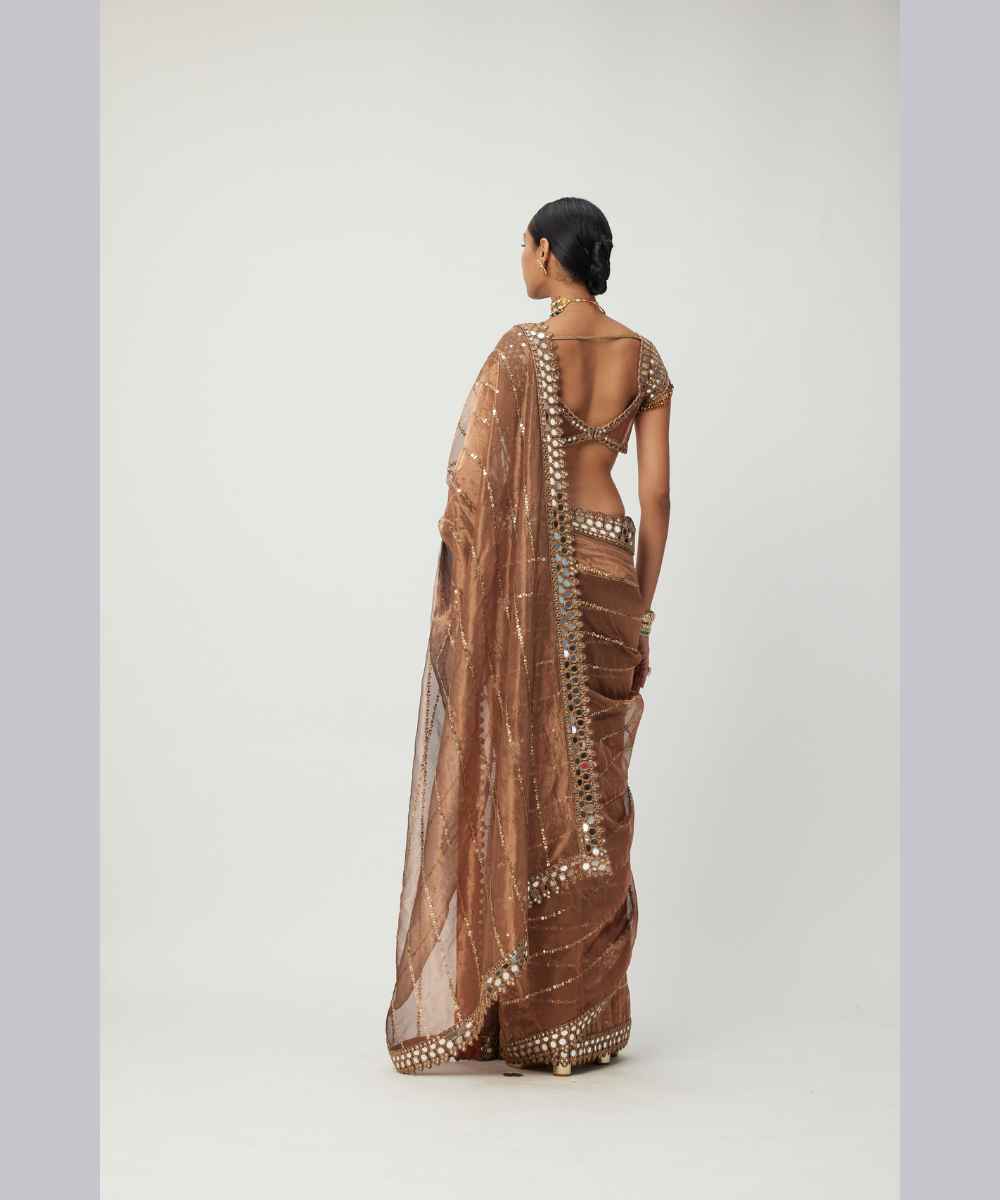 Copper Shimmer Organza saree set