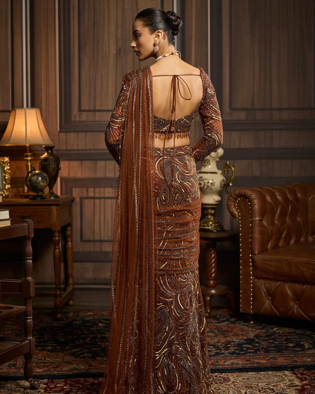 Diya Rajvvir - Metallic Gold Embellished Skirt Saree Set from Taara