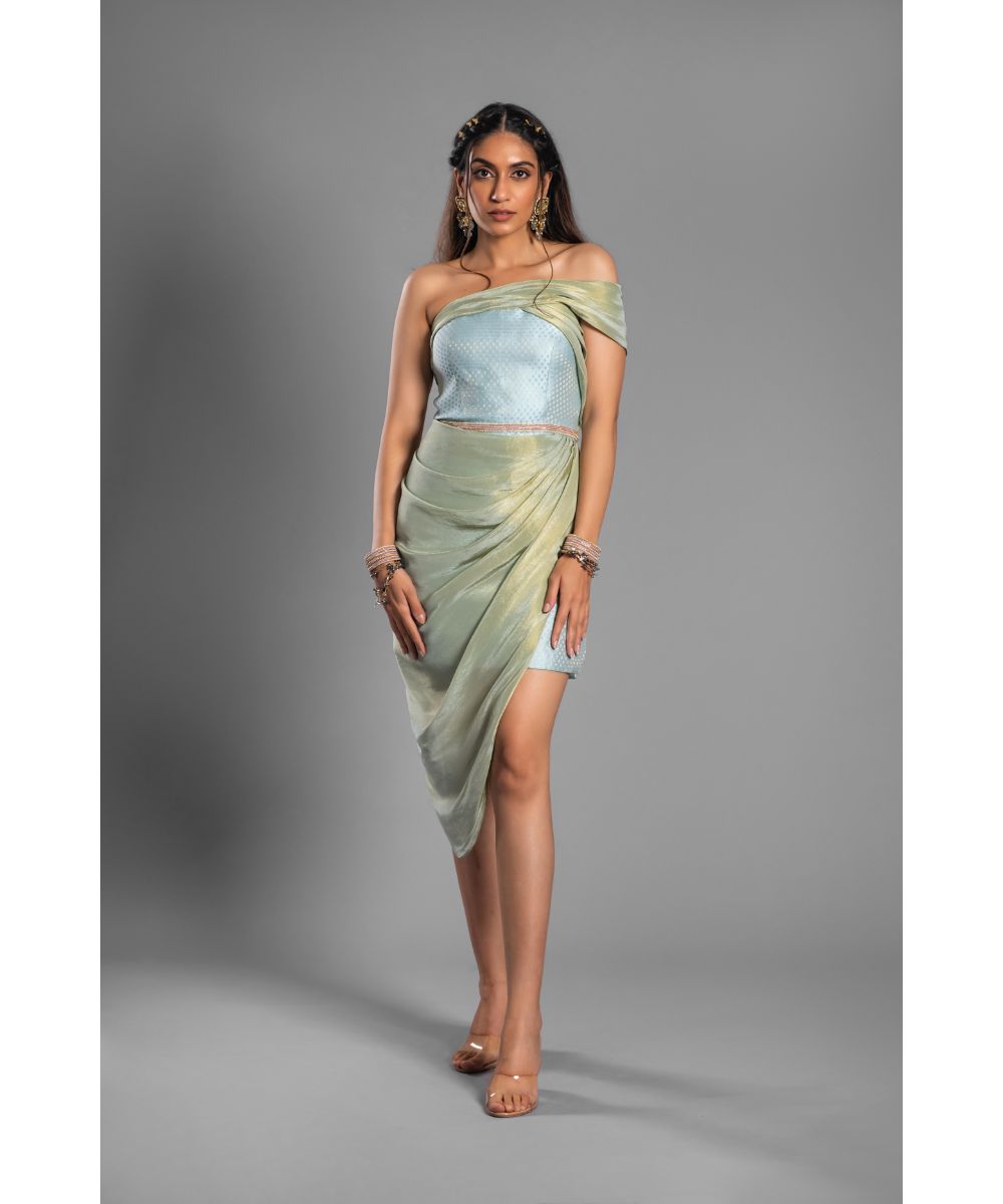 Aastha Sood- Sky blue Brocade Dress