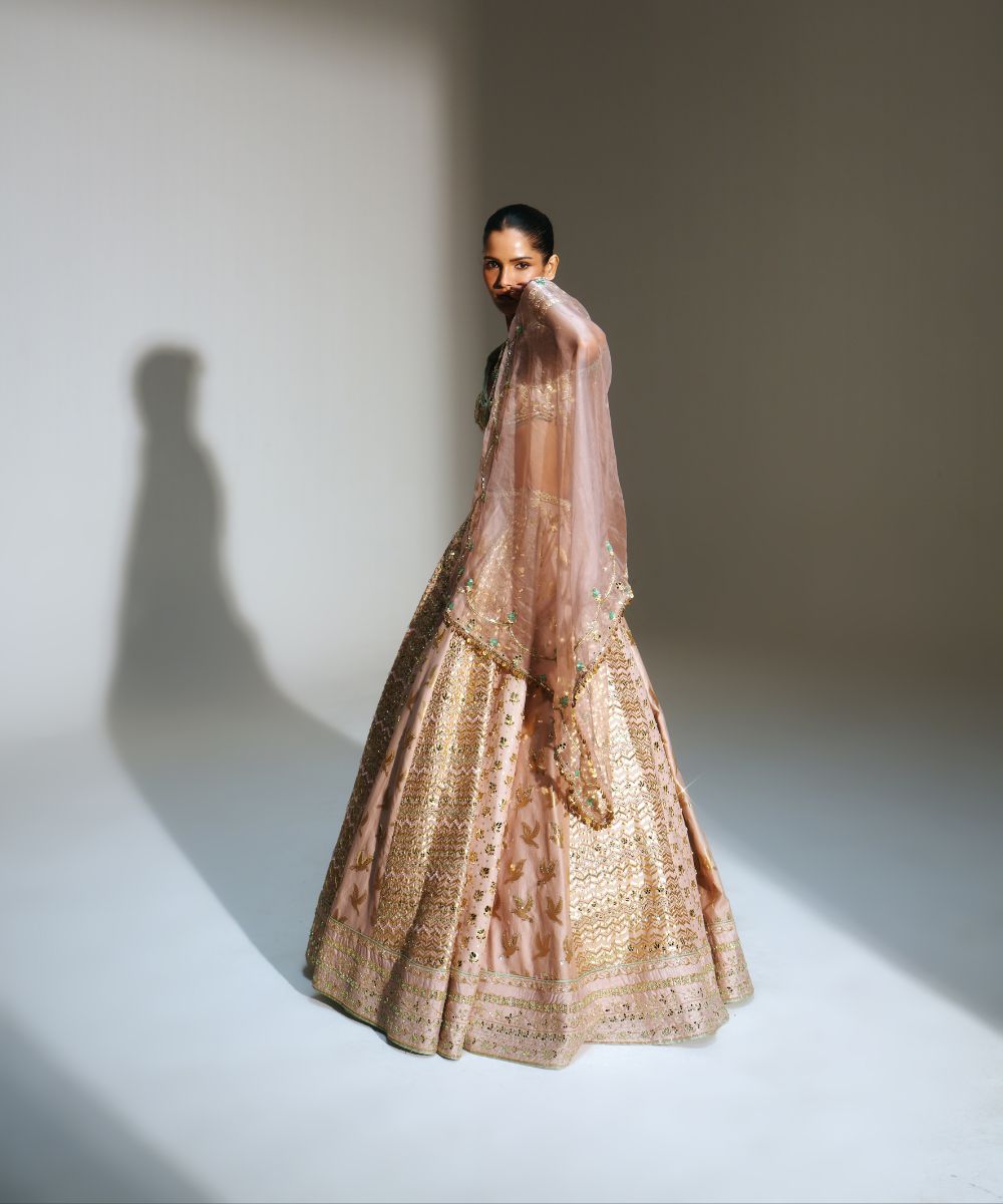 FARIHA - HEAVY HAND EMBROIDERED BLUSH PINK KALI LEHENGA PAIRED WITH OUR SIGNATURE BLOUSE AND MATCHING DUPATTA -