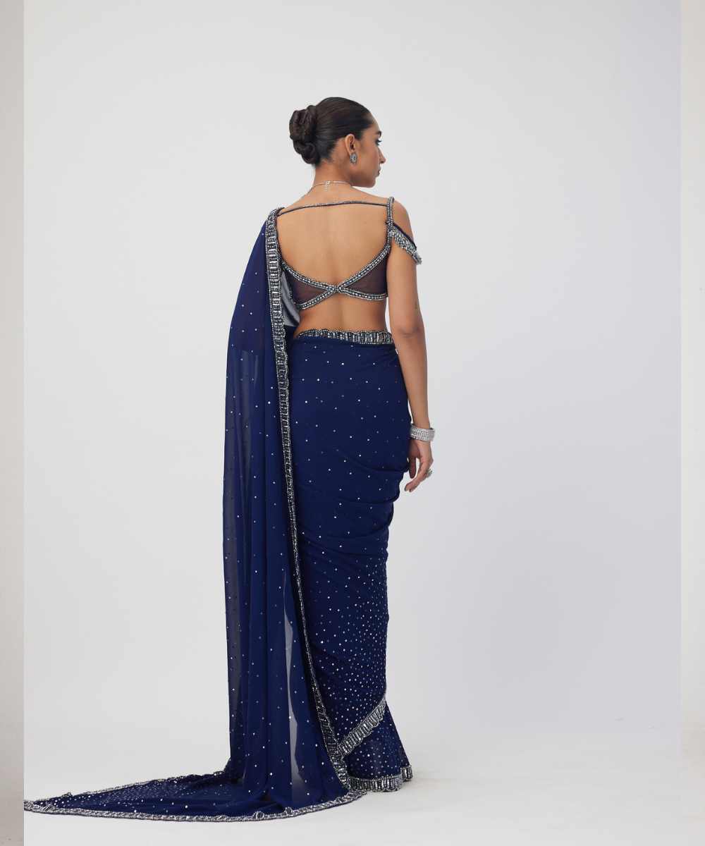 Deep Blue Sequins Embroidered Saree - Collection name Maya by Vvani Vats