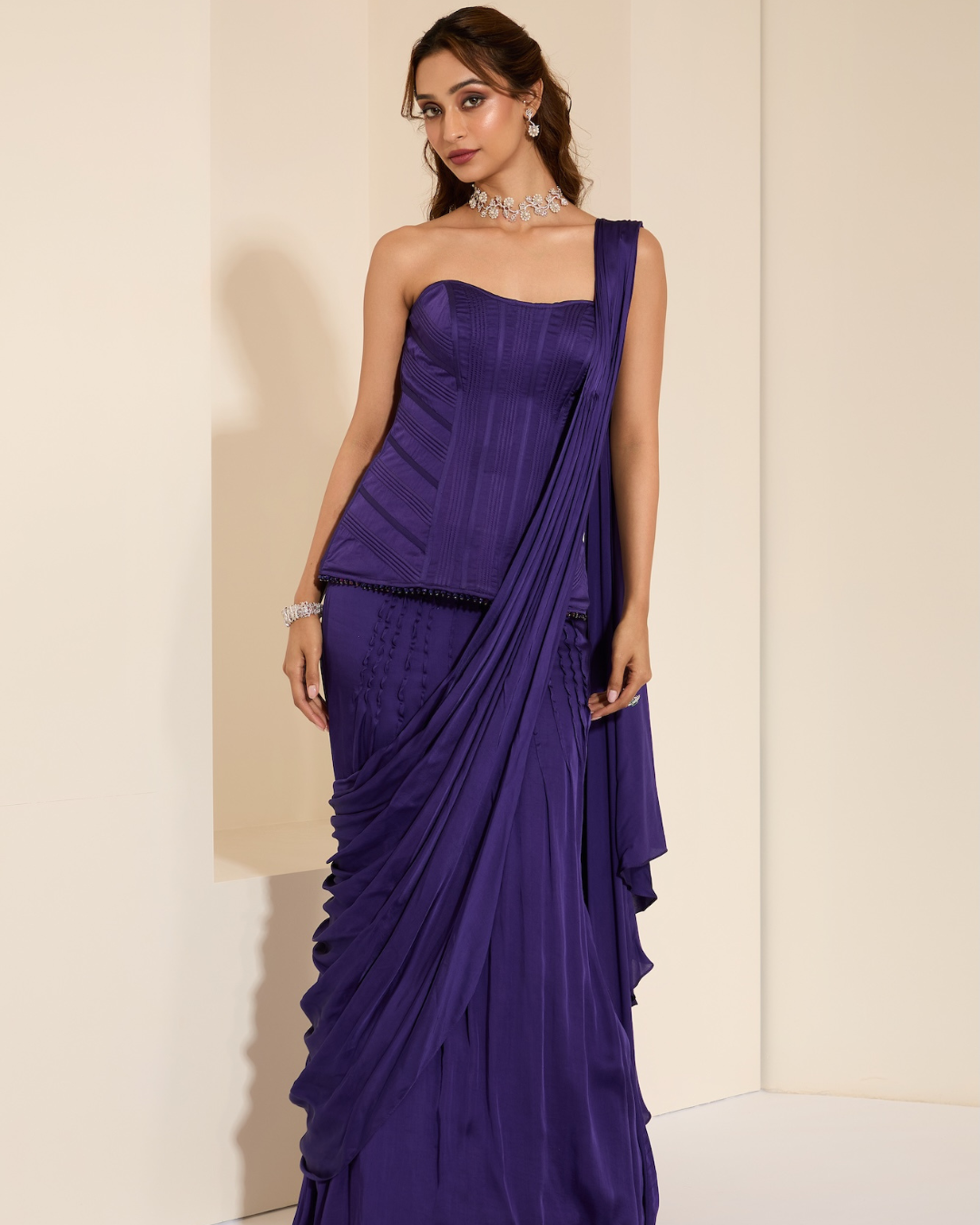 K&A by Karishma and Ashita - Midnight Plum Corset & Drape