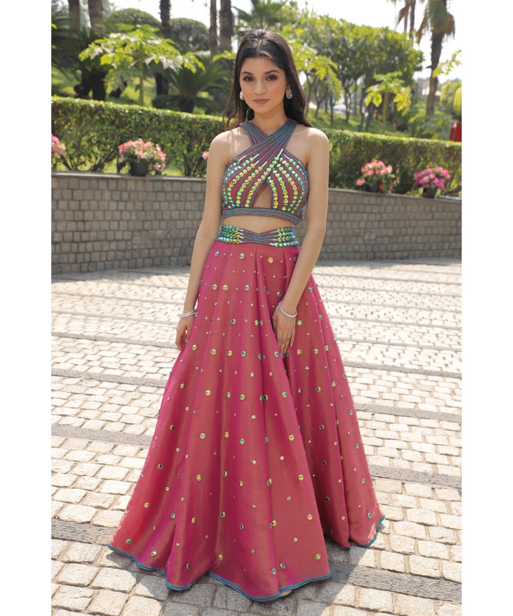 Carnation Pink Silk Tissue Lehenga