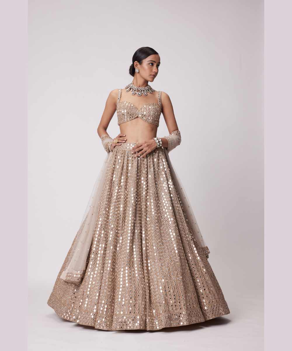 LIGHT BEIGE HAND EMBROIDERED LEHENGA SET - Jugmug Bride by Vvani Vats