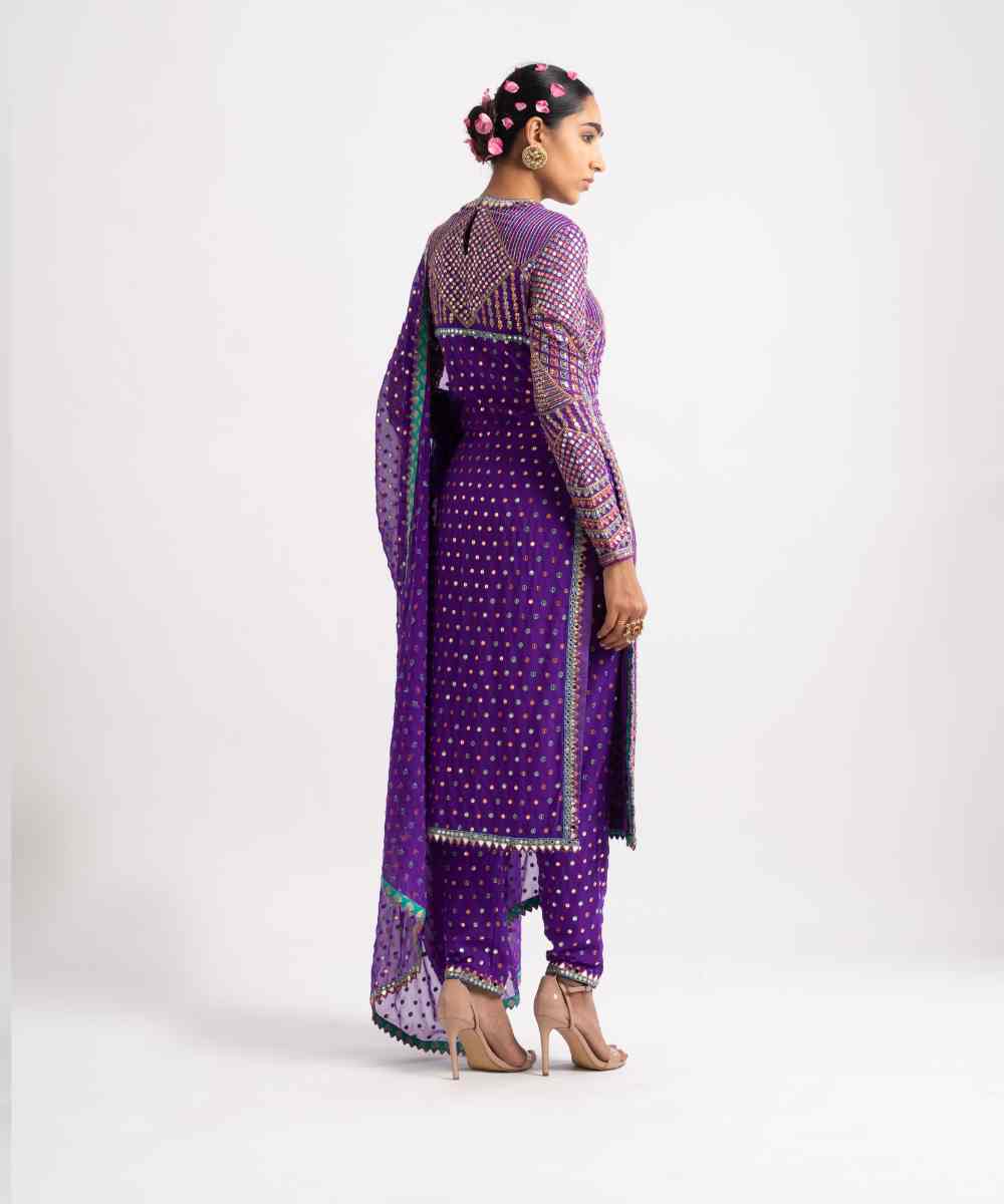 Purple Multi Embroidery Round Neck Kurta Set - Collection name Rang by Vvani vats