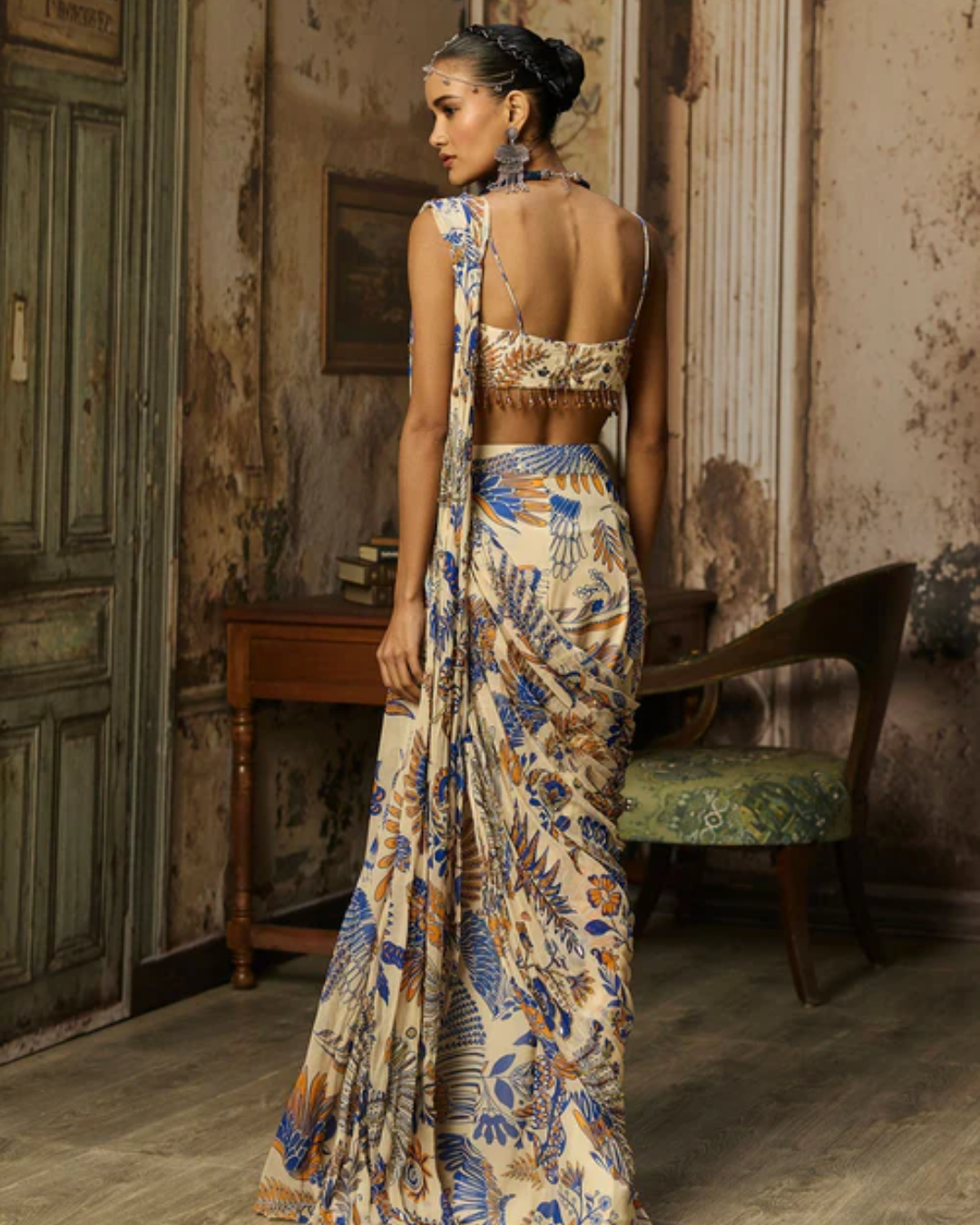Diya Rajvvir - Ivory Printed And Highlighted Sharara Pants Saree Set from Bahaar