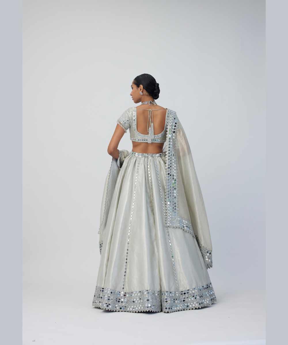 Silver Shimmer Organza Linear Lehenga Set