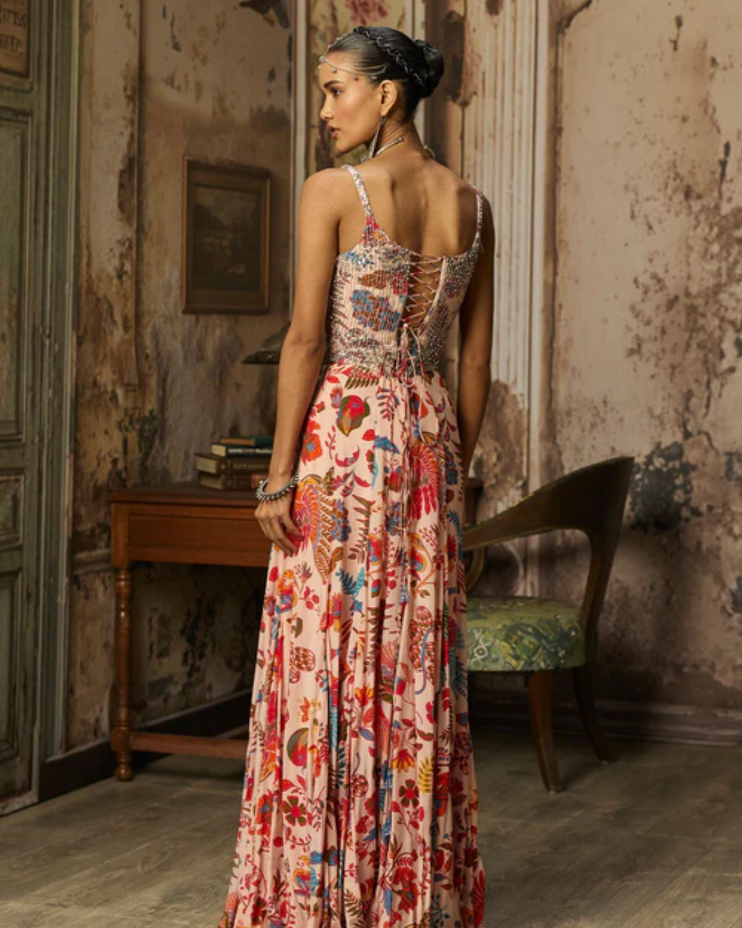 Diya Rajvvir - Blush Pink Printed And Highlighted Corset Gown from Bahaar