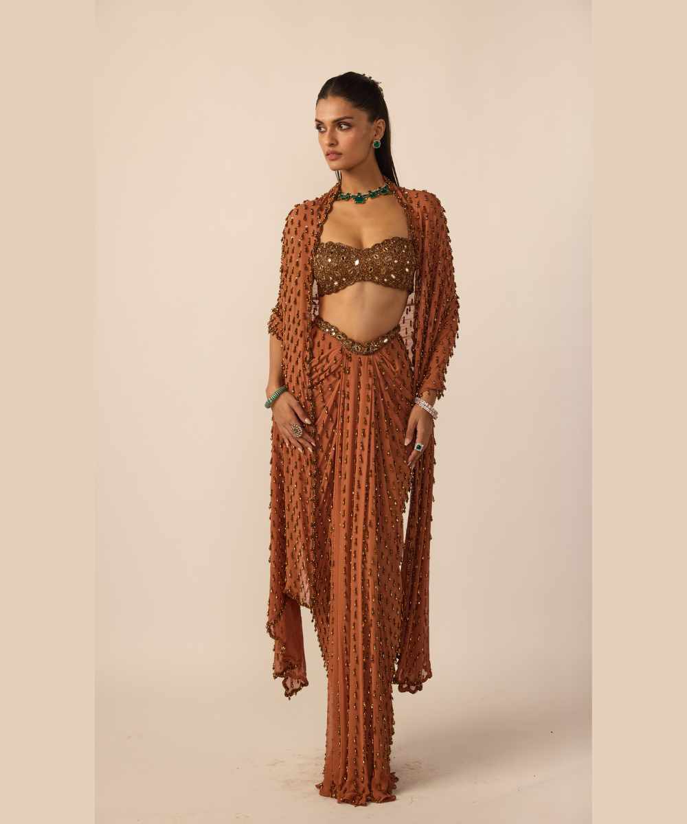 Metallic Copper Single Drop Skirt Set