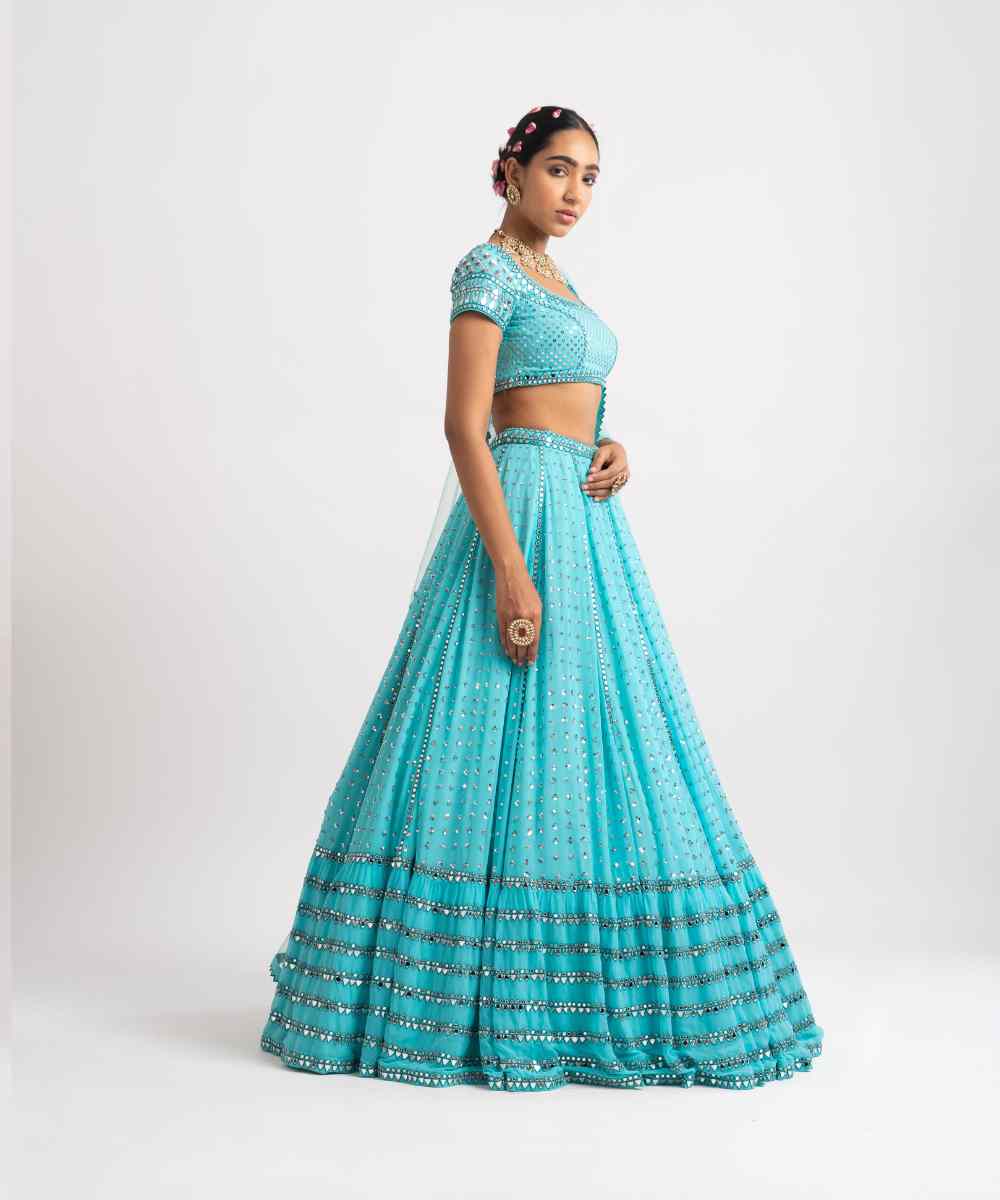 Mint Blue Single Tier Lehenga Set - Collection name Rang by Vvani vats