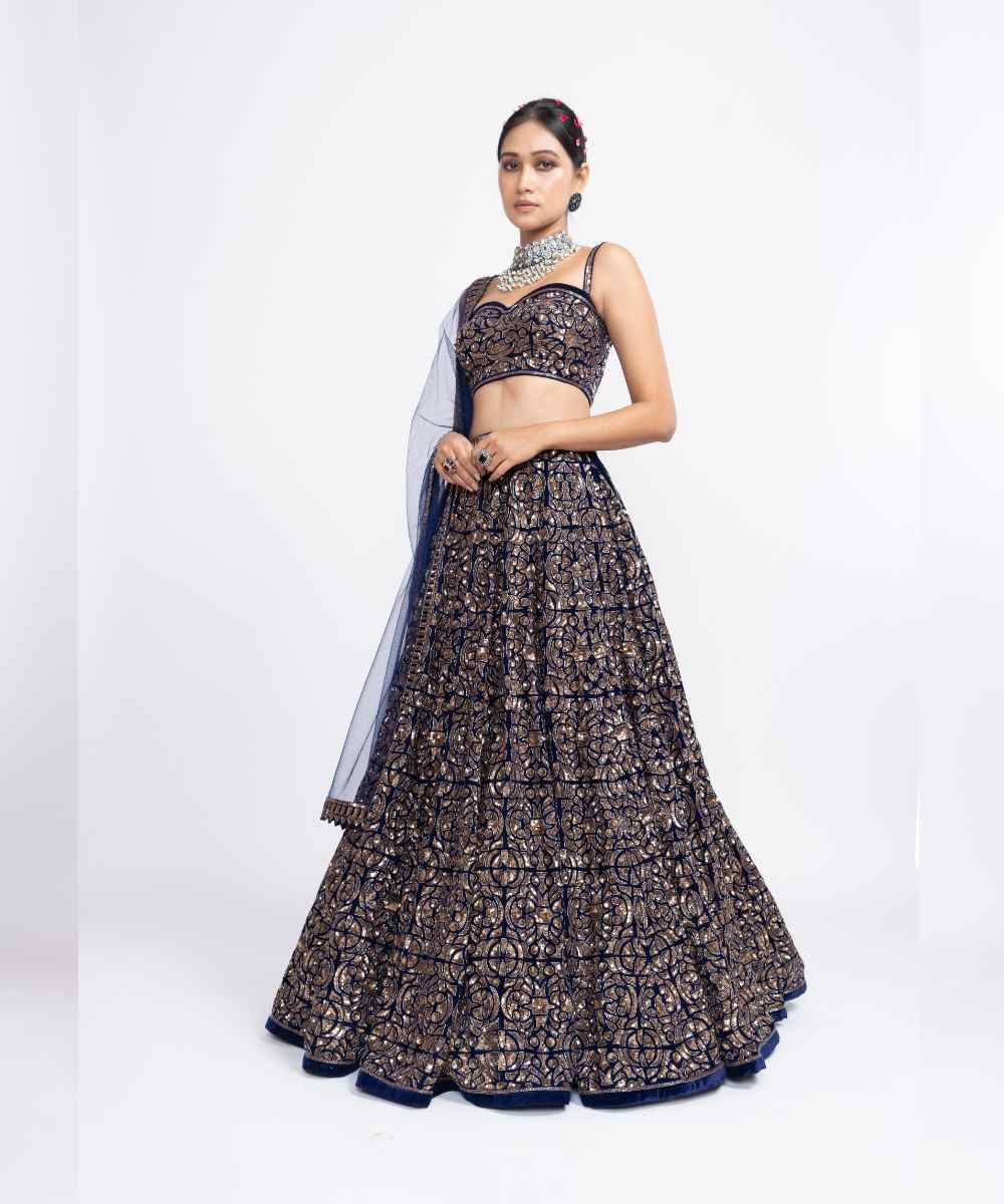 Navy blue fully embroidered corset lehenga set