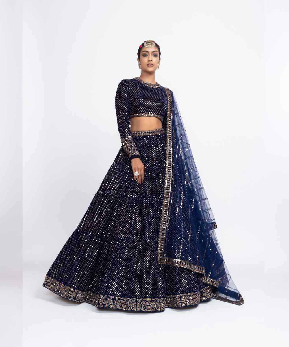 Navy blue dense dot lehnga set