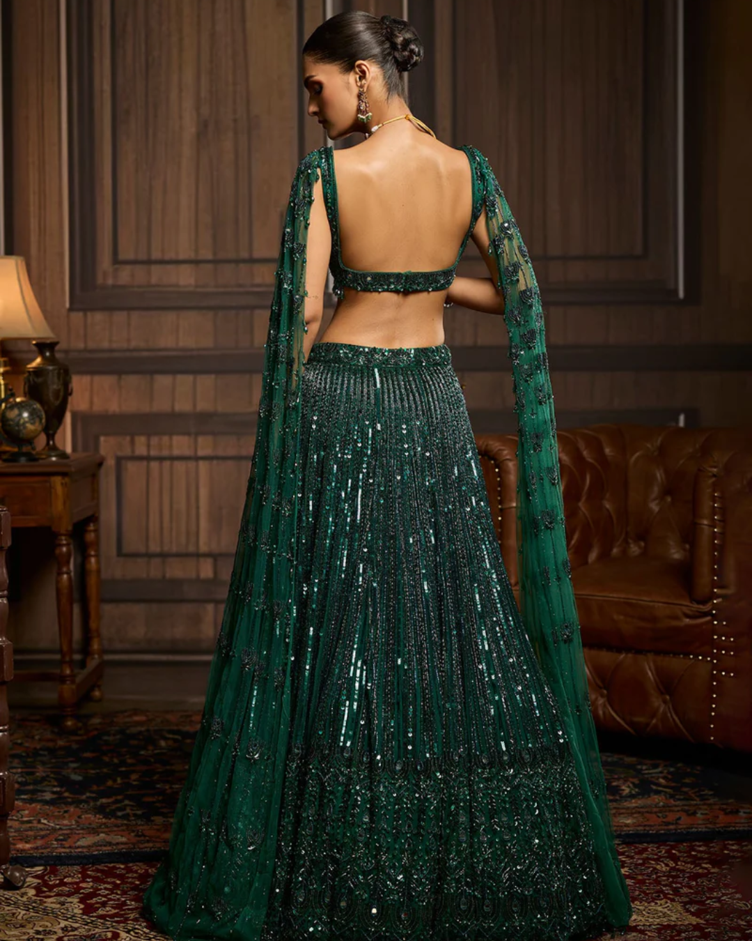 Diya Rajvvir - Emerald Green Embellished Lehenga Set from Taara
