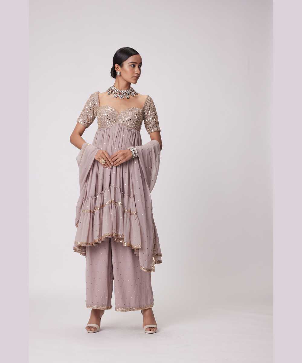 ASH PINK HIGH LOW KURTA SET -  Jugmug Bride by Vvani Vats