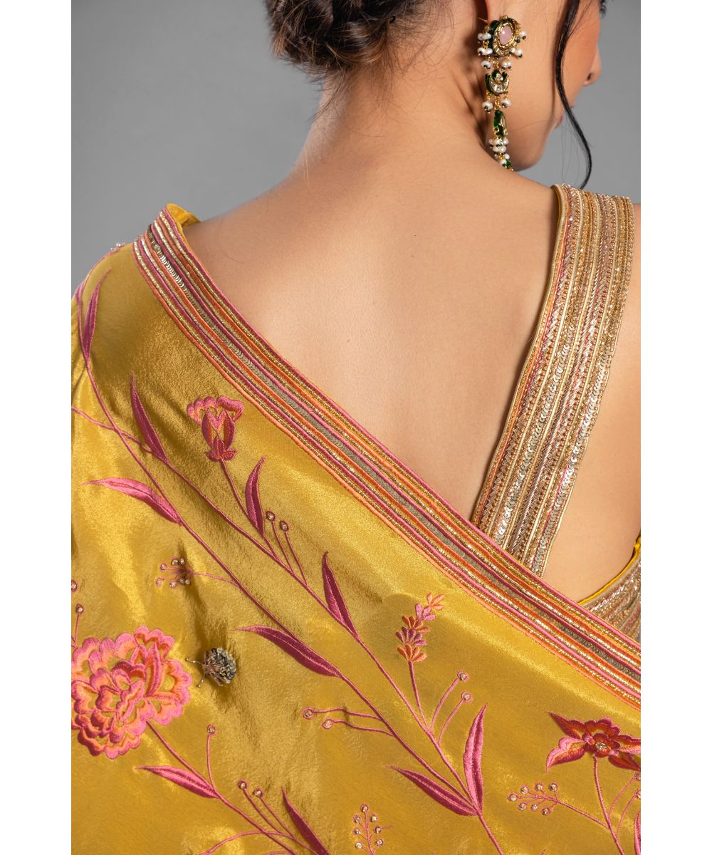 Yellow Silk Tissue Saree