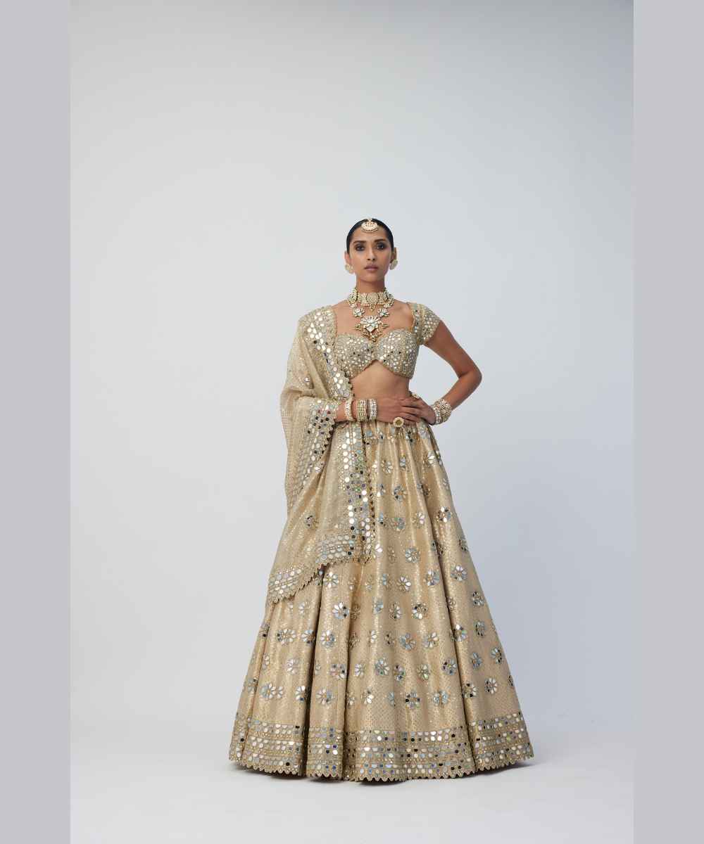 Golden Shimmer Organza Flower Lehenga Set