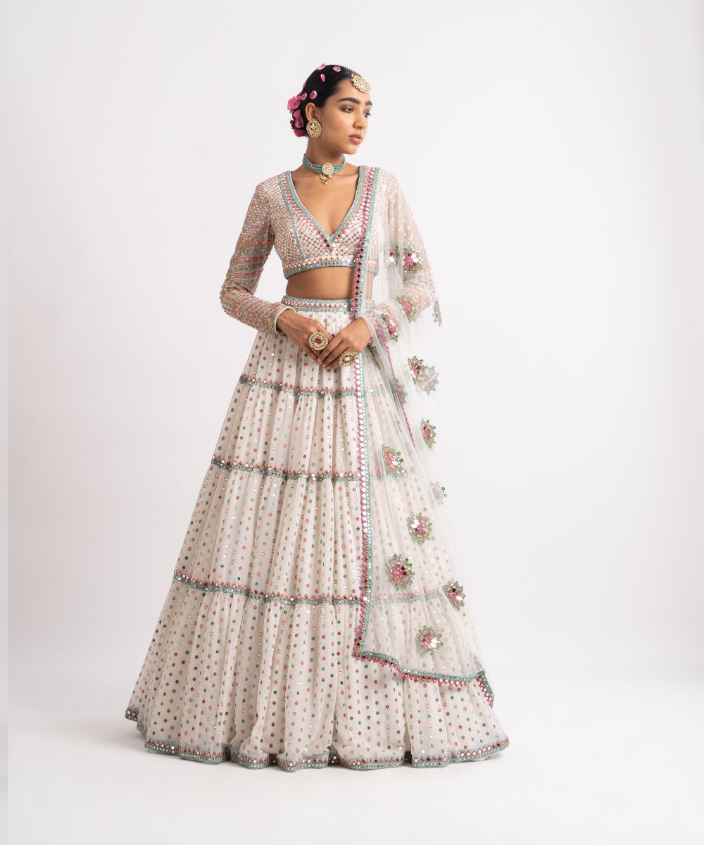White Multi Tier Multi Color Lehenga Set - Collection name Rang by Vvani vats