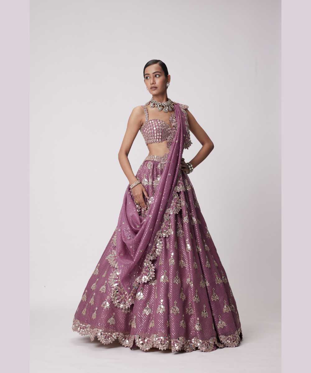 MUD  MAUVE SEQUIN EMBROIDERED LEHENGA SET - Jugmug Bride by Vvani Vats
