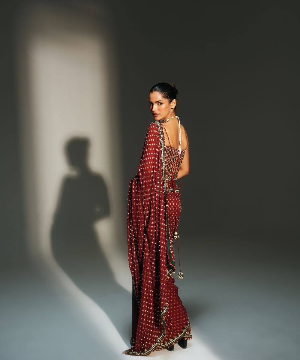 YAMINI - PREDRAPED SAREE PAIRED WITH EMBROIDERED CORSET - Mehfil by Mahima Mahajan