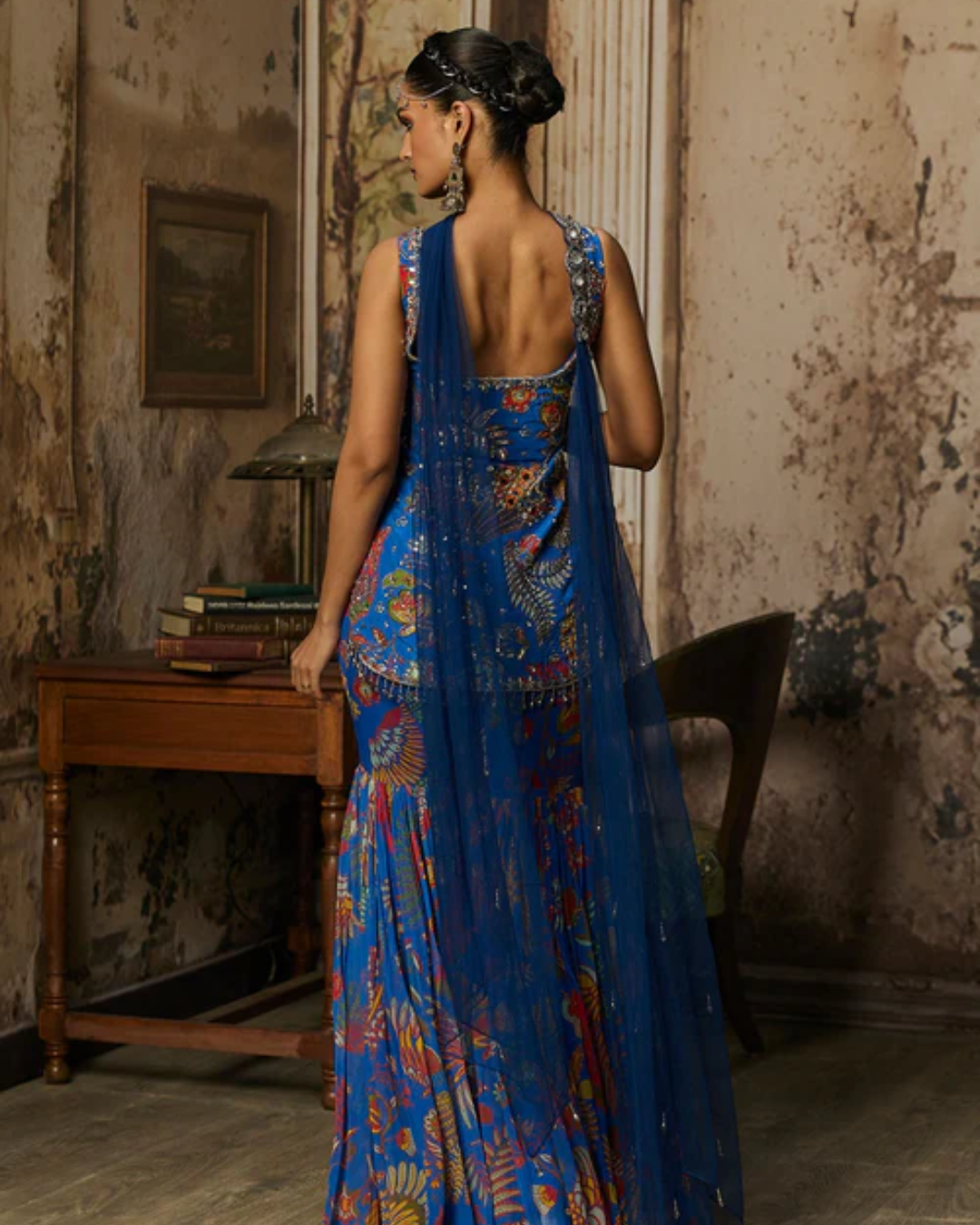 Diya Rajvvir - Electric Blue Printed Highlighted Kurti With Gharara Set from Bahaar