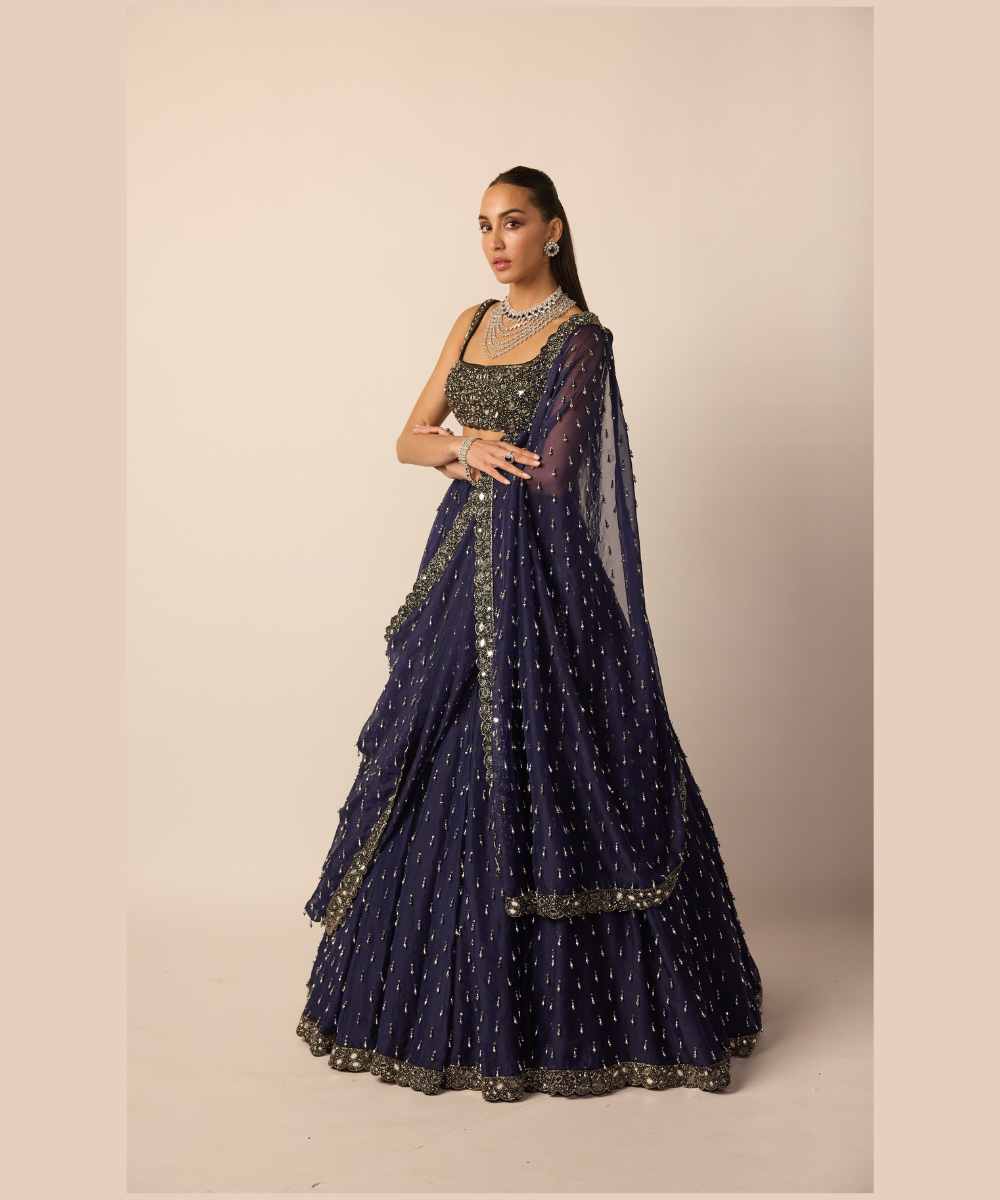 Deep Blue Single Drop Lehenga Set