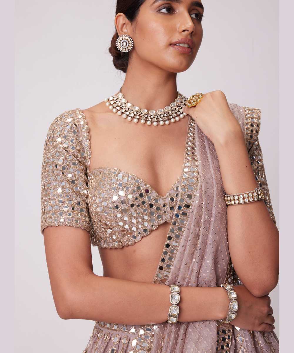 ASH PINK SEQUIN EMBROIDERED LEHENGA SET - Collection name Jugmug Bride by Vvani Vats