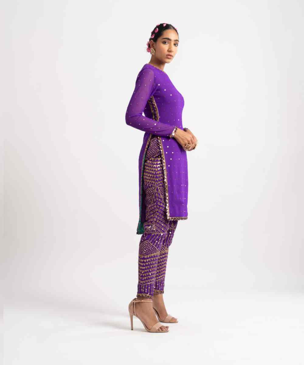 Purple Round Neck Multi Geo Pant Kurta Set - Collection name Rang by Vvani vats