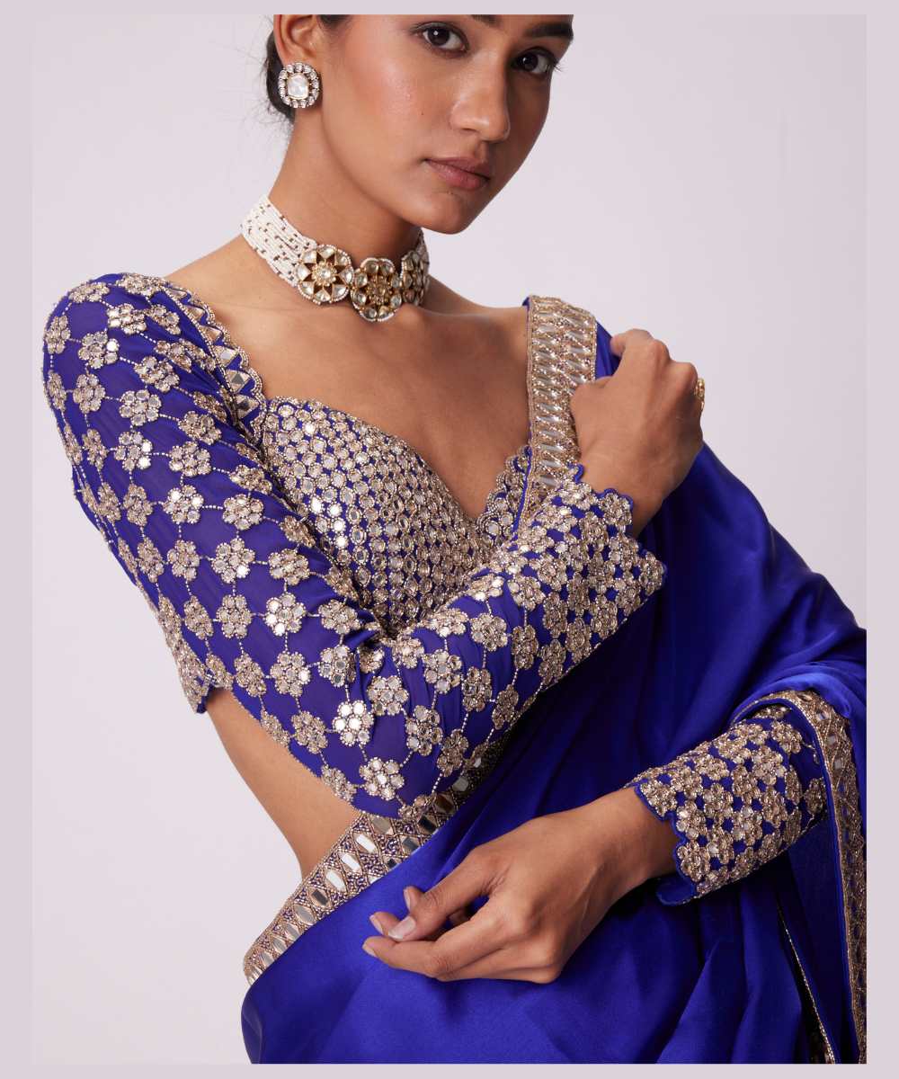 PERSIAN  BLUE SATIN SAREE SET - Collection name Jugmug Bride by Vvani Vats