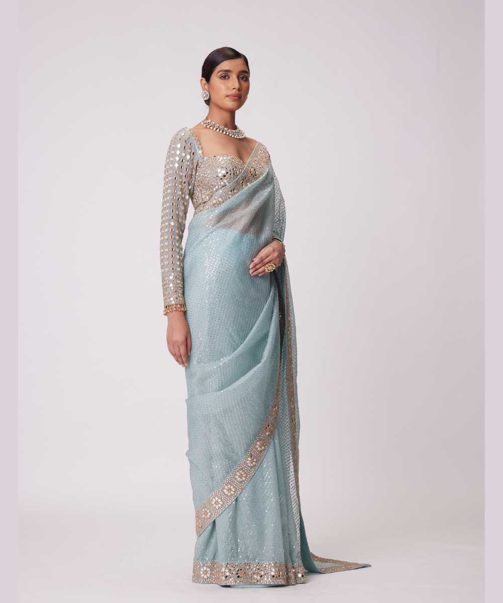 POWDER BLUE ORGANZA SAREE SET - Collection name Jugmug Bride by Vvani Vats