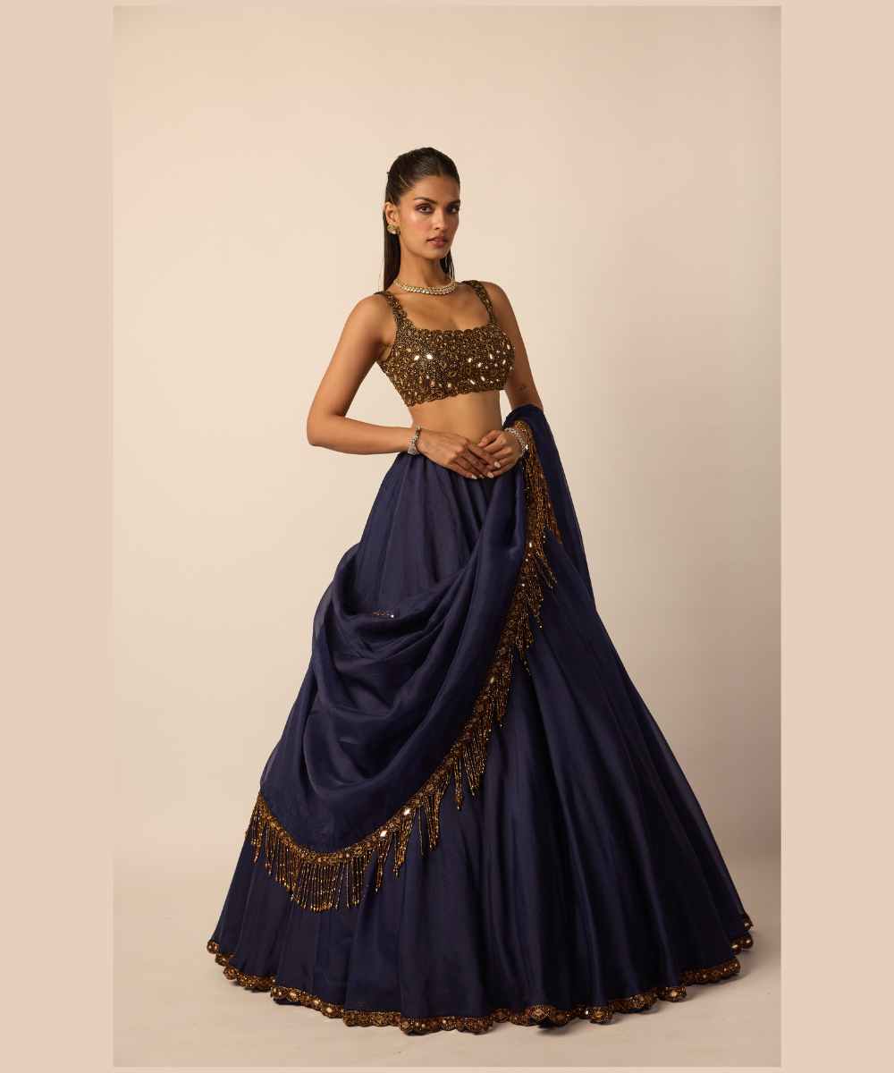 Deep Blue Tassel Dupatta Lehenga Set