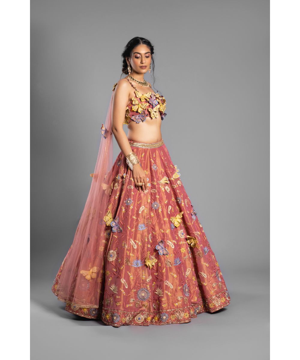 Butterfly inspired Pink Silk Tissue Lehenga