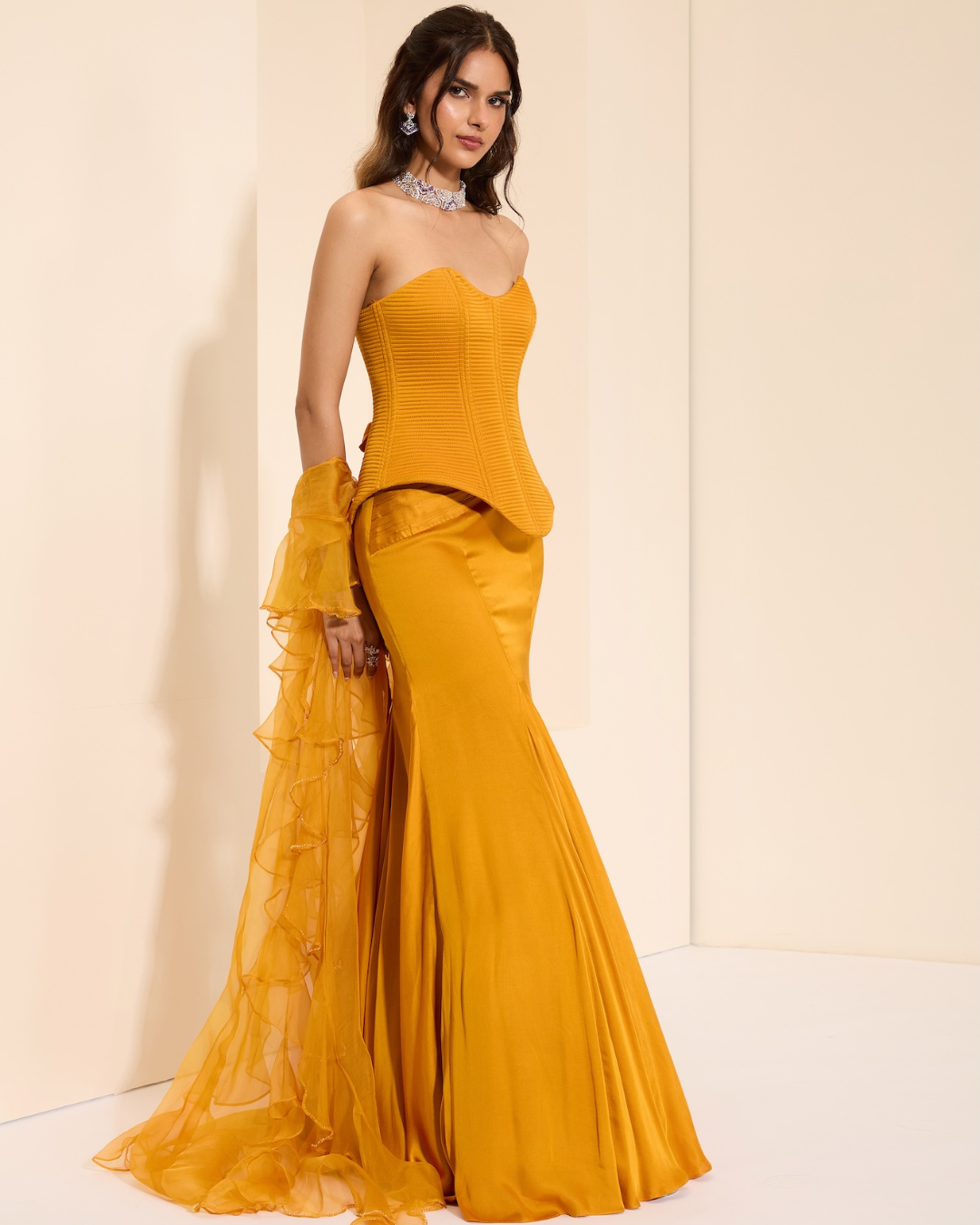 K&A by Karishma and Ashita - Sunset Majesty Corset and Drape