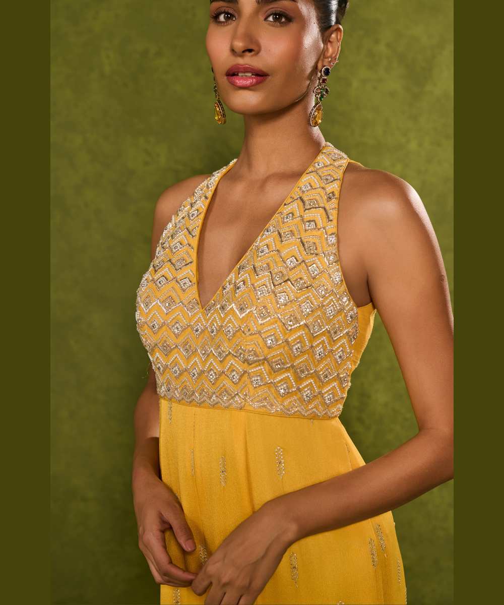 INES JUMPSUIT -  V neck jumpsuit with a flattering soft frill - Leher by Chamee and Palak