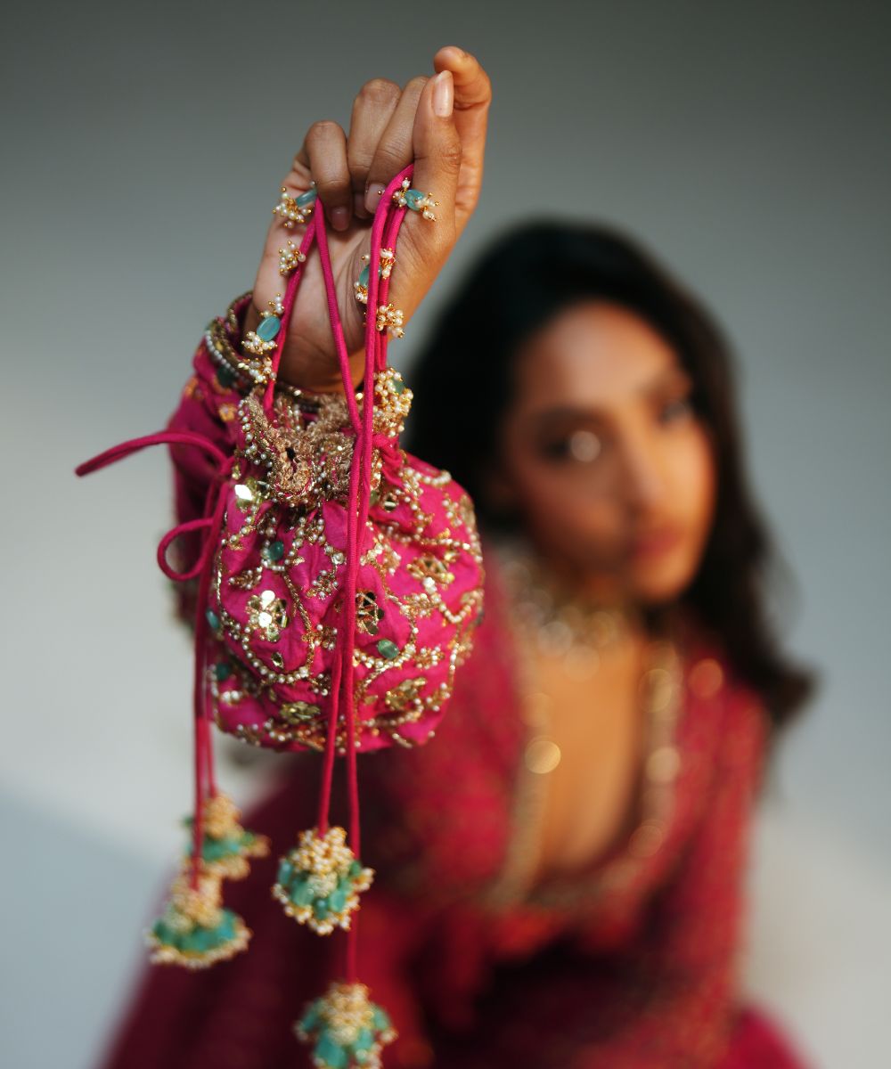 NAINA - HAND EMBROIDERED RANI PINK SHORT KURTA AND SHARARA - Mehfil by Mahima Mahajan