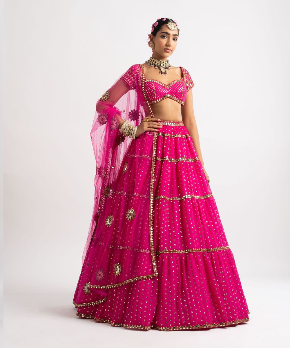 Fuschia Multi Tier Lehenga Set - Collection name Rang by Vvani vats