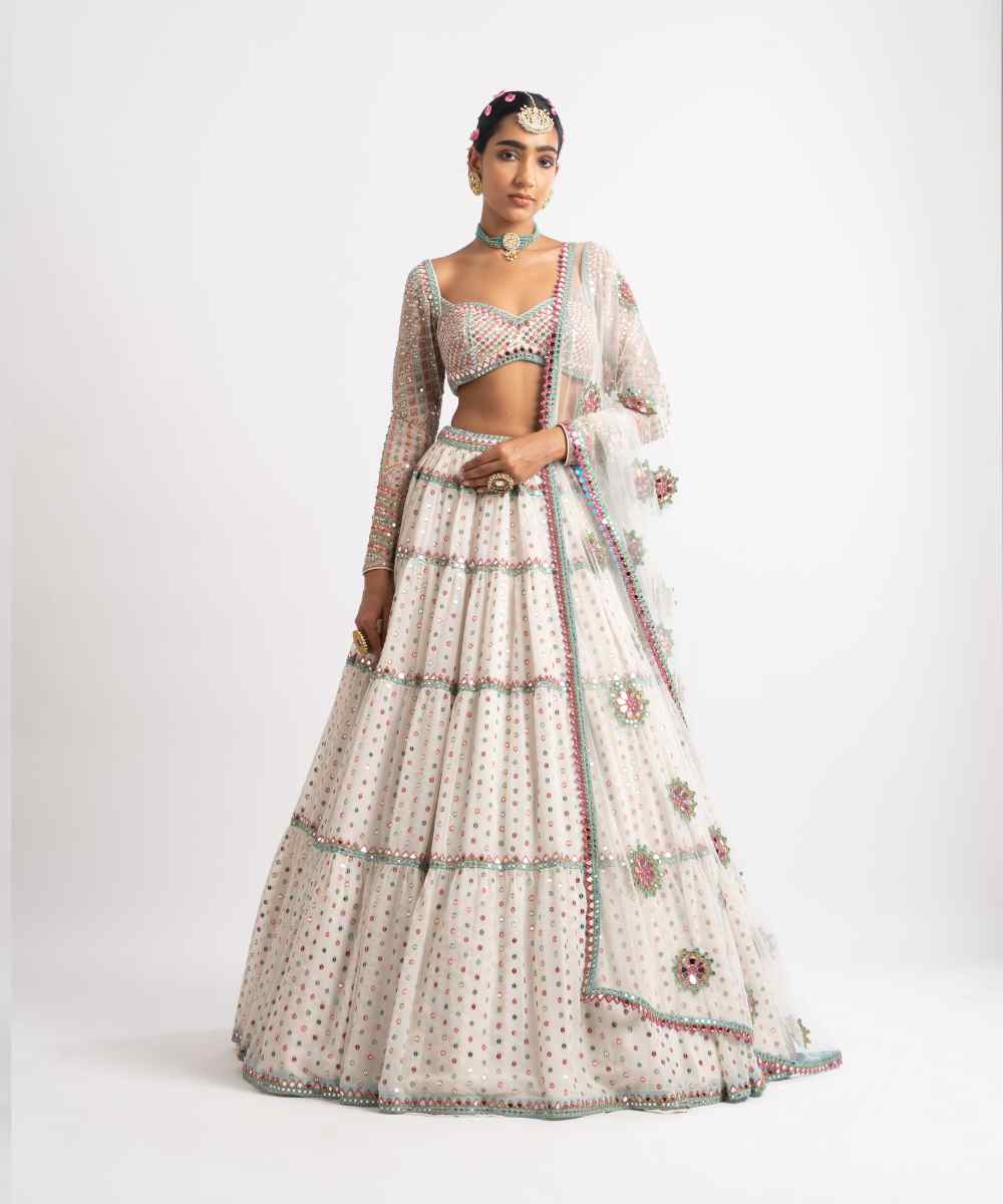 White Multi Tier Multi Color Lehenga Set - Collection name Rang by Vvani vats