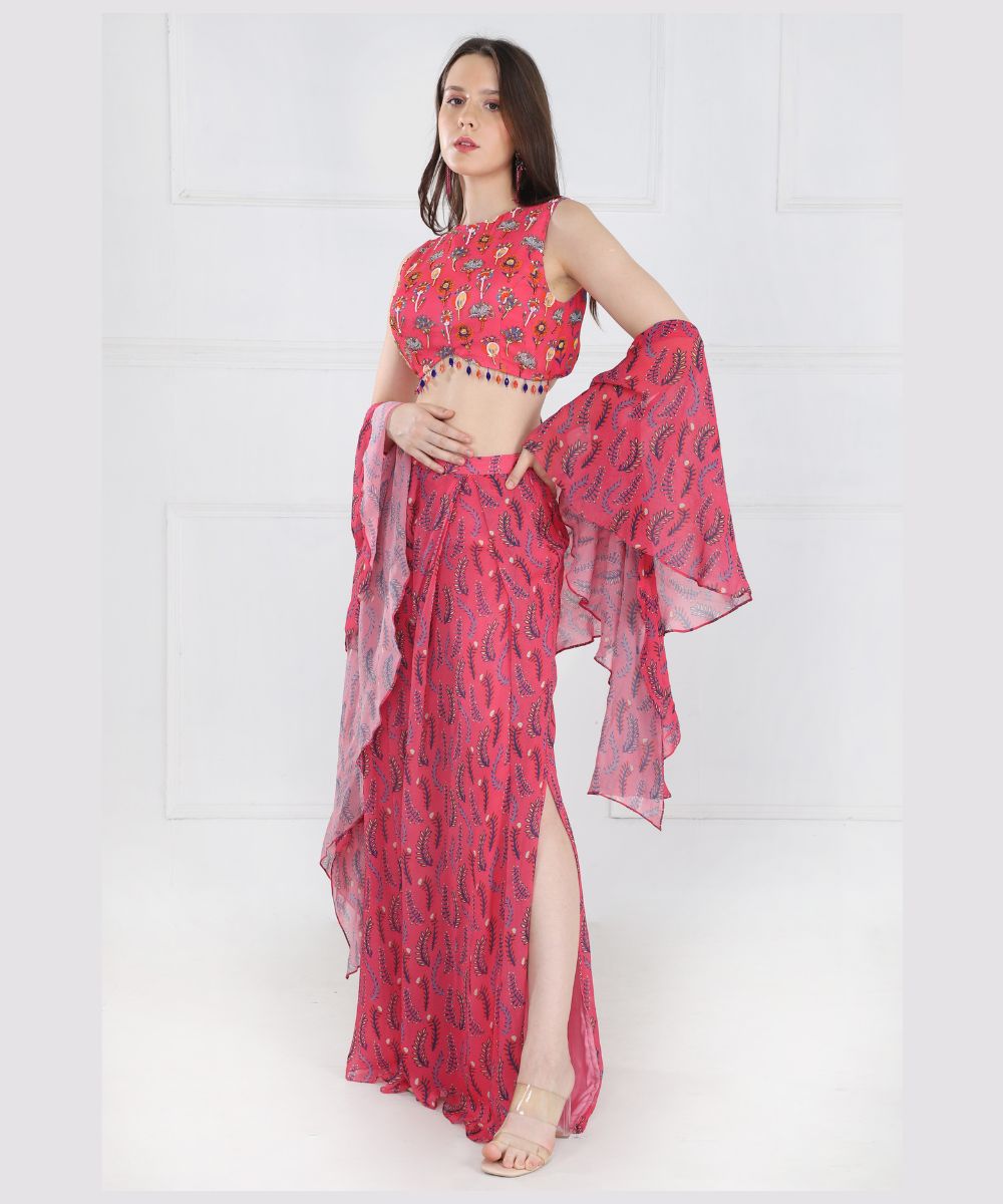 Fuchsia Pink Crop Top Pant Set