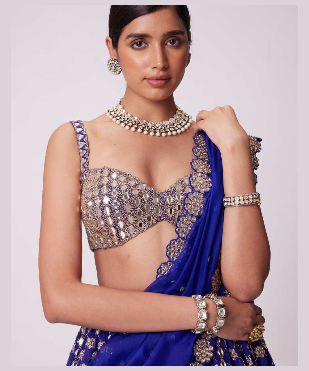 PERSIAN  BLUE FLOWER LEHENGA SET - Collection name Jugmug Bride by Vvani Vats