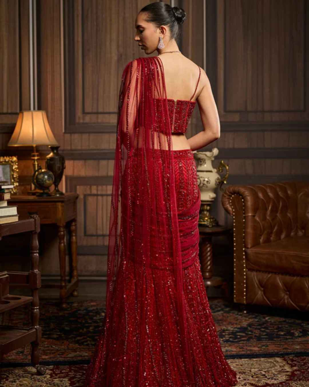 Diya Rajvvir - Red Embellished Blouse And Pre-Draped Dhoti Saree Set from Taara
