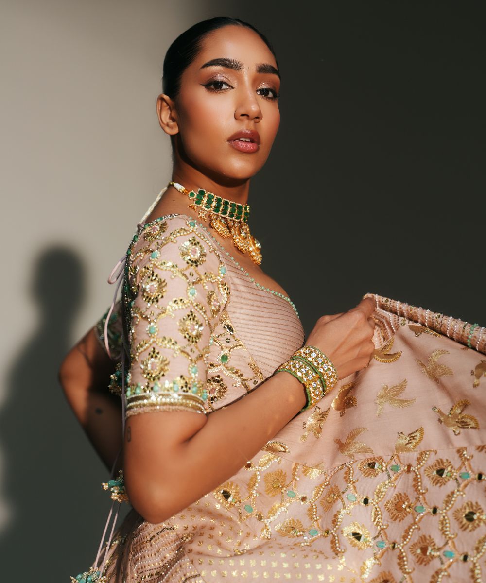 VIDHI - HAND EMBROIDERED BLUSH PINK KALI LEHENGA - Mehfil by Mahima Mahajan