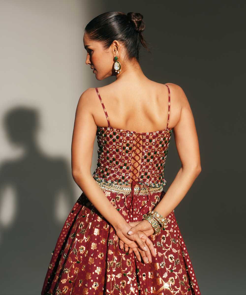 MALA - HEAVY HAND EMBROIDERED KALI LEHENGA WITH CORSET AND DUPATTA - Mehfil by Mahima Mahajan
