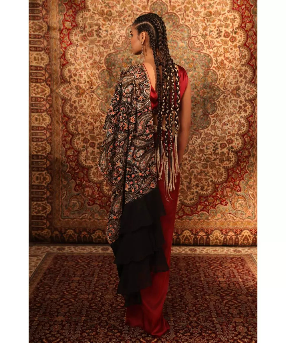 ADITI GUPTA - Red Jamawaar Draped Saree Skirt