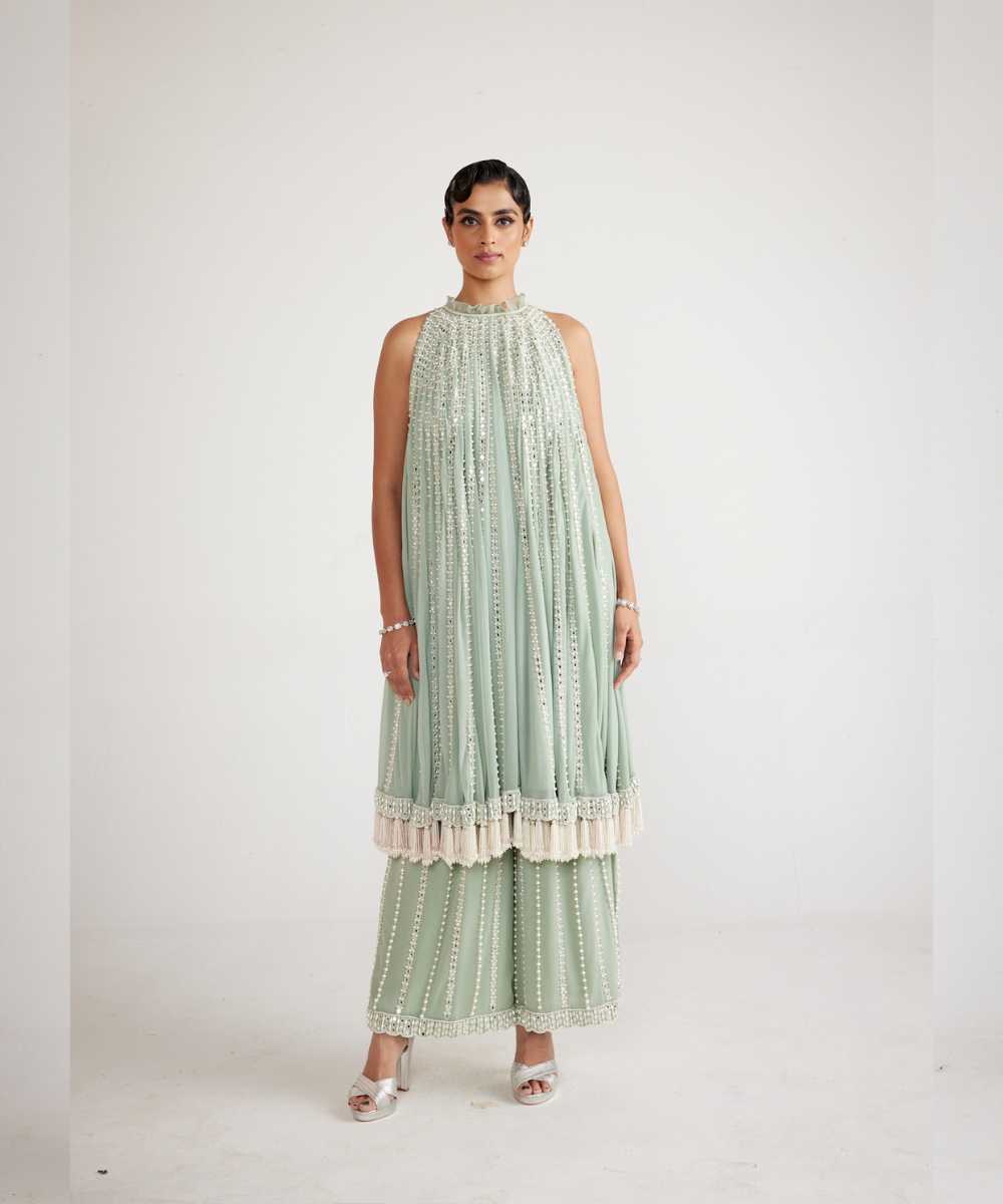 Powder Mint Green Chandelier Drop Kurta Set - Collection name Piroi by Vvani vats