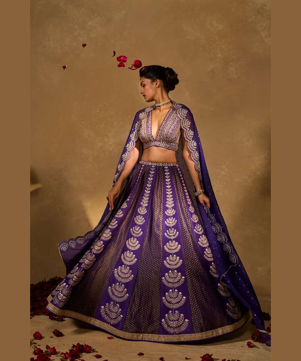 MAITRI LEHENGA - Purple dupion silk and tissue jamewar lehenga beautifully embroidered -  Leher by Chamee and Palak