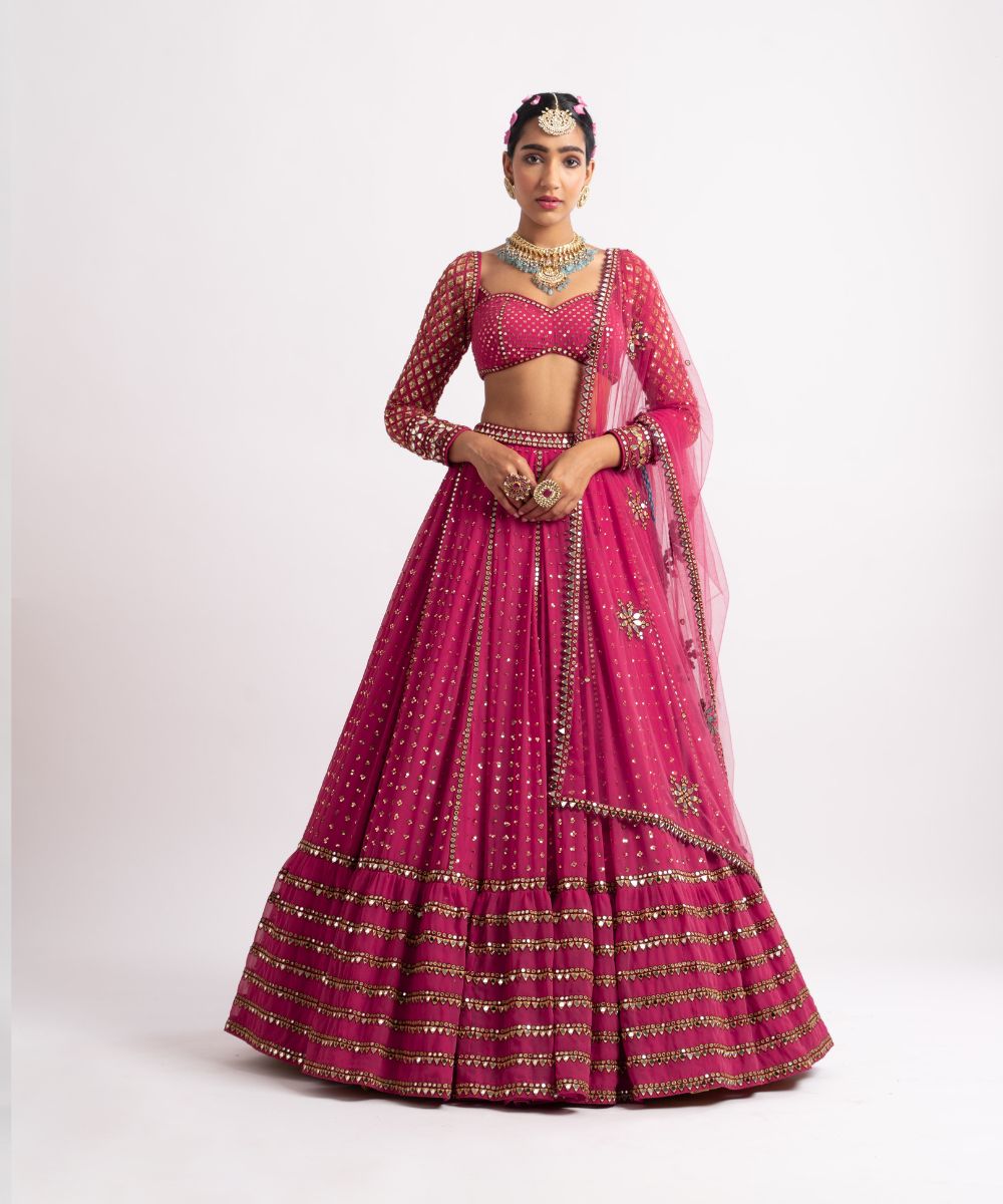 Deep Coral Single Tier Lehenga Set - Collection name Rang by Vvani vats