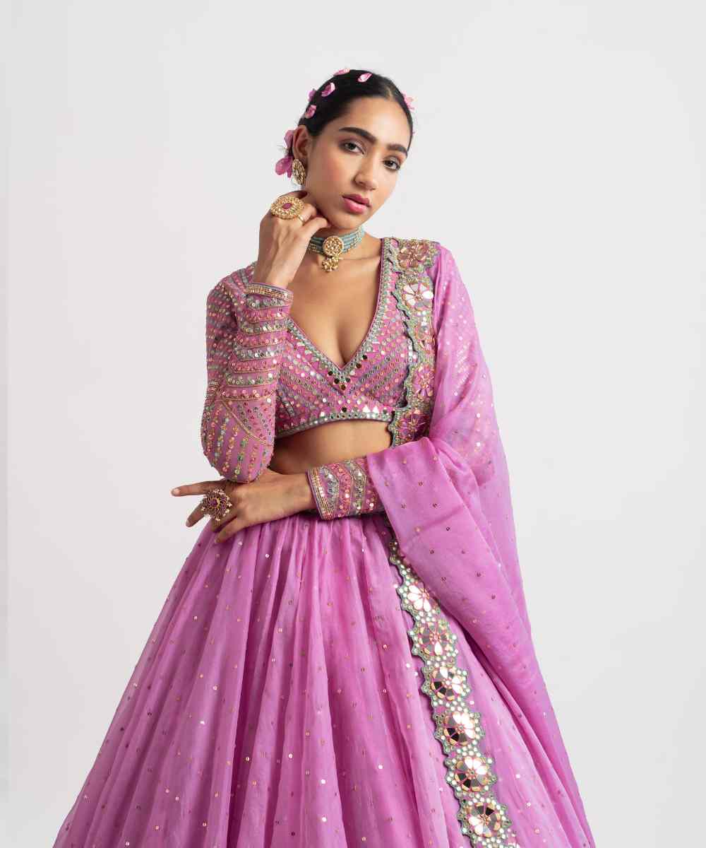 Dark Blush Silk Organza Lehenga Set - Collection name Rang by Vvani vats